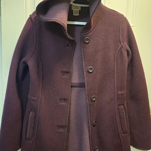 L.L. Bean Fleece Burgundy Hooded Coat Jacket Women's XSmall
